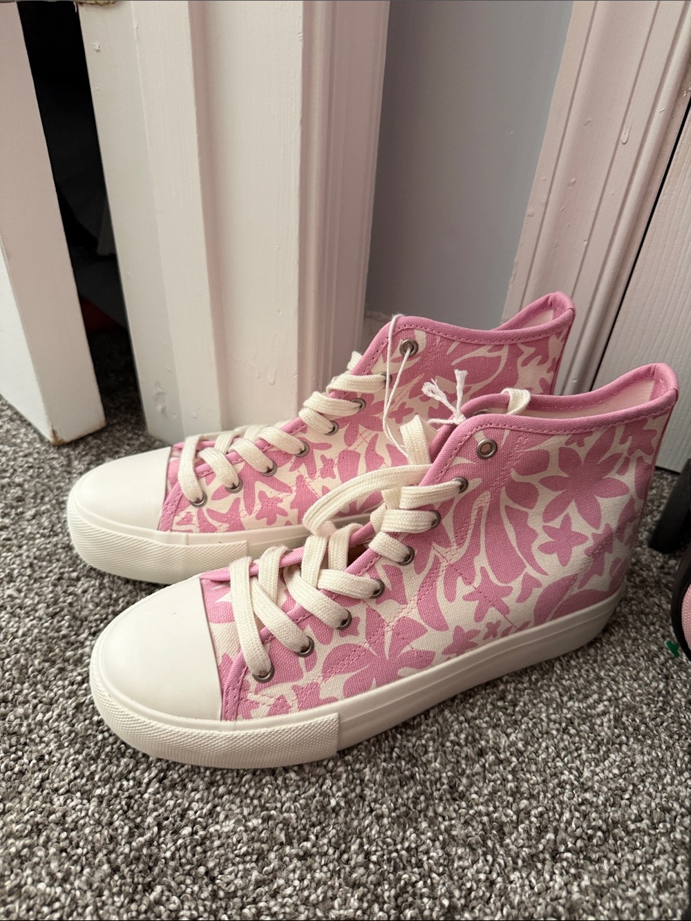 Women’s Pink Floral High-Top Canvas Sneakers